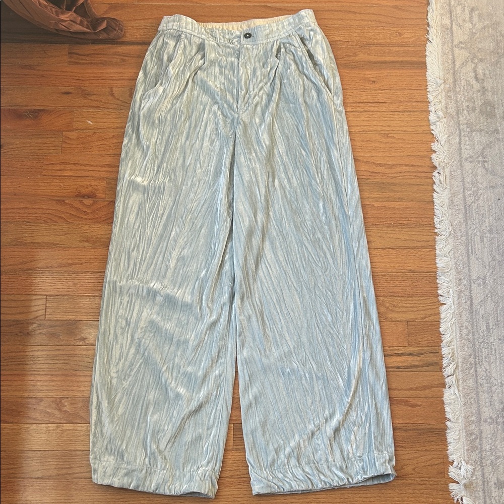 Free People Light Blue Crushed Velvet Wide-Leg Pants